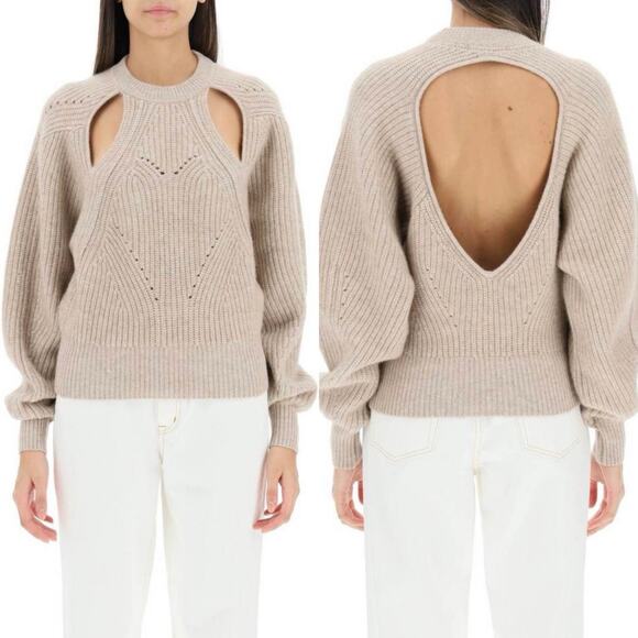 Isabel Marant Palma Sweater Beige Cashmere Wool Open Back Boho Preppy Size 6 - Picture 11 of 13
